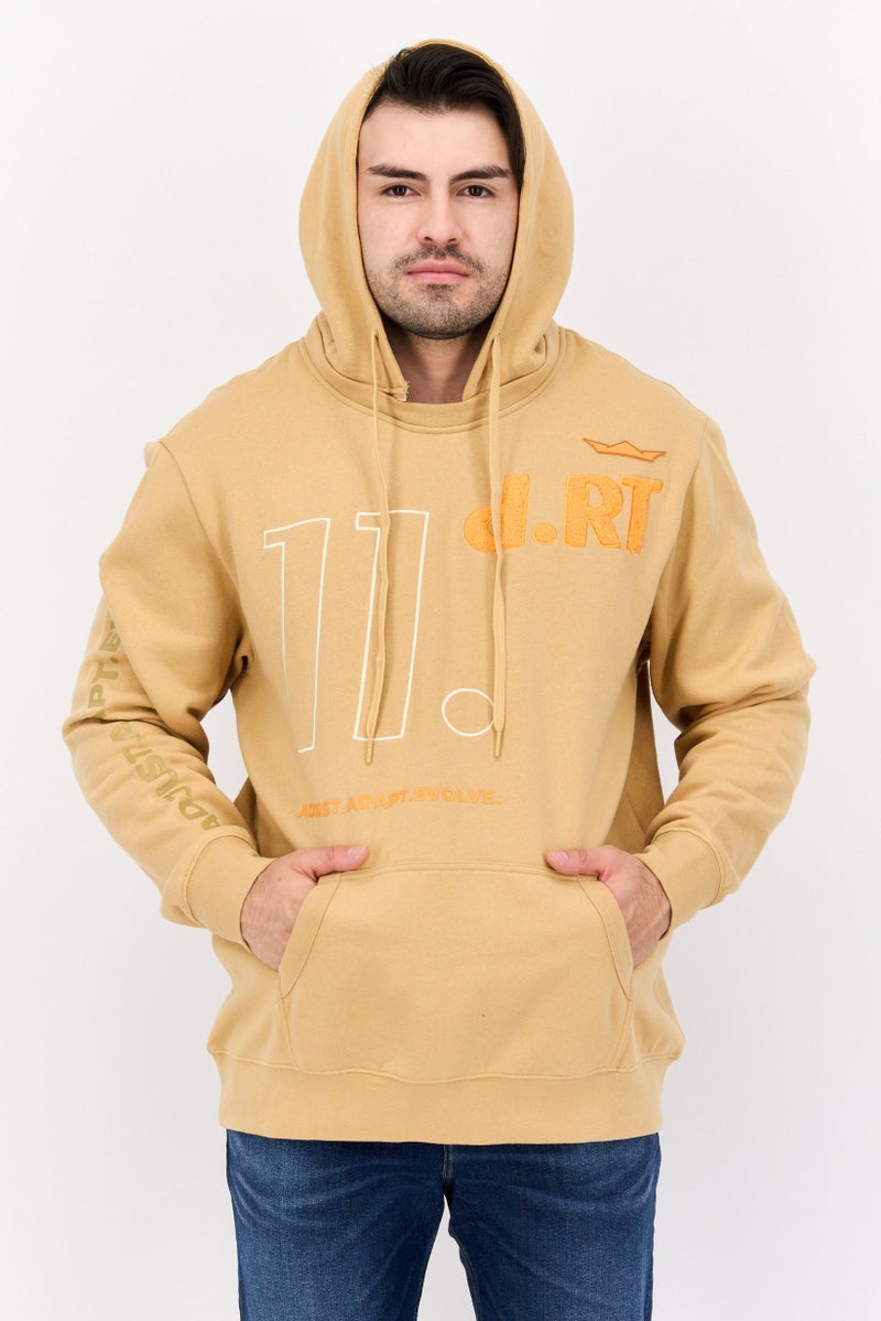 D RT Men Hooded Brand Logo Long Sleeves Sweatshirt, Beige - Image 1