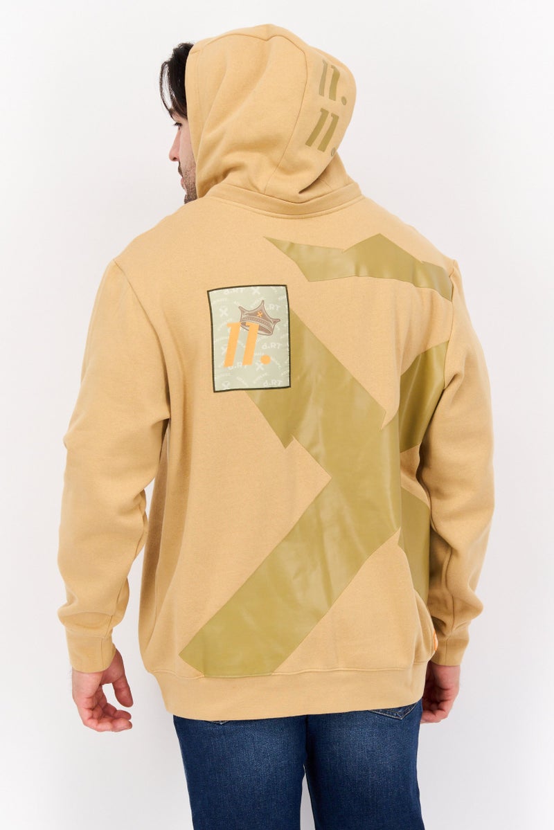D RT Men Hooded Brand Logo Long Sleeves Sweatshirt, Beige - Image 3