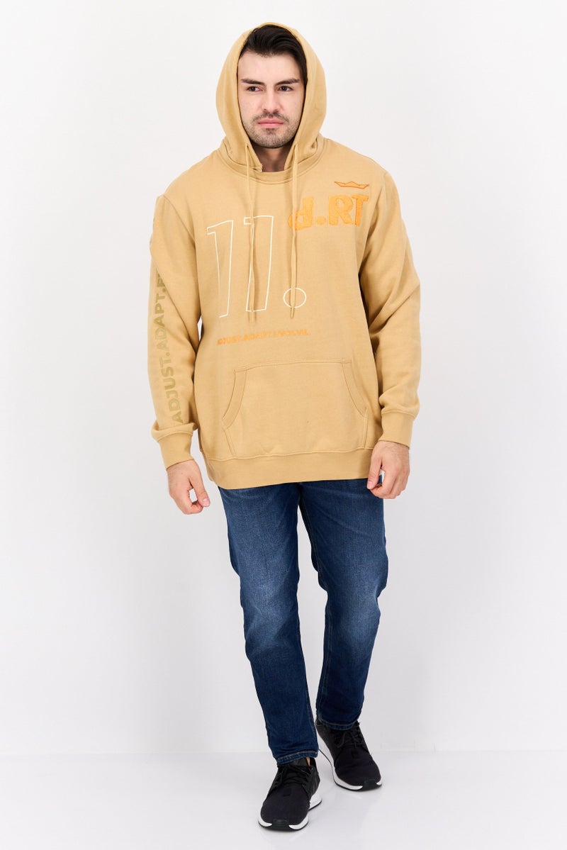 D RT Men Hooded Brand Logo Long Sleeves Sweatshirt, Beige - Image 4