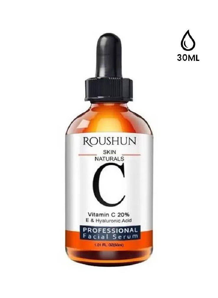 ROUSHUN Skin Natural Vitamin C 20 Percent E And Hyaluronic Acid Face Serum 30ml - Image 1