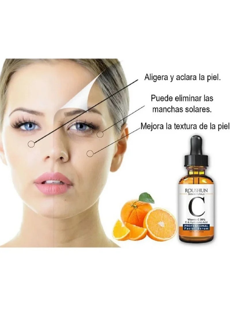 ROUSHUN Skin Natural Vitamin C 20 Percent E And Hyaluronic Acid Face Serum 30ml - Image 4