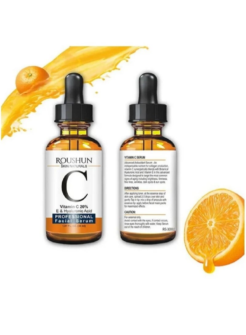 ROUSHUN Skin Natural Vitamin C 20 Percent E And Hyaluronic Acid Face Serum 30ml - Image 5