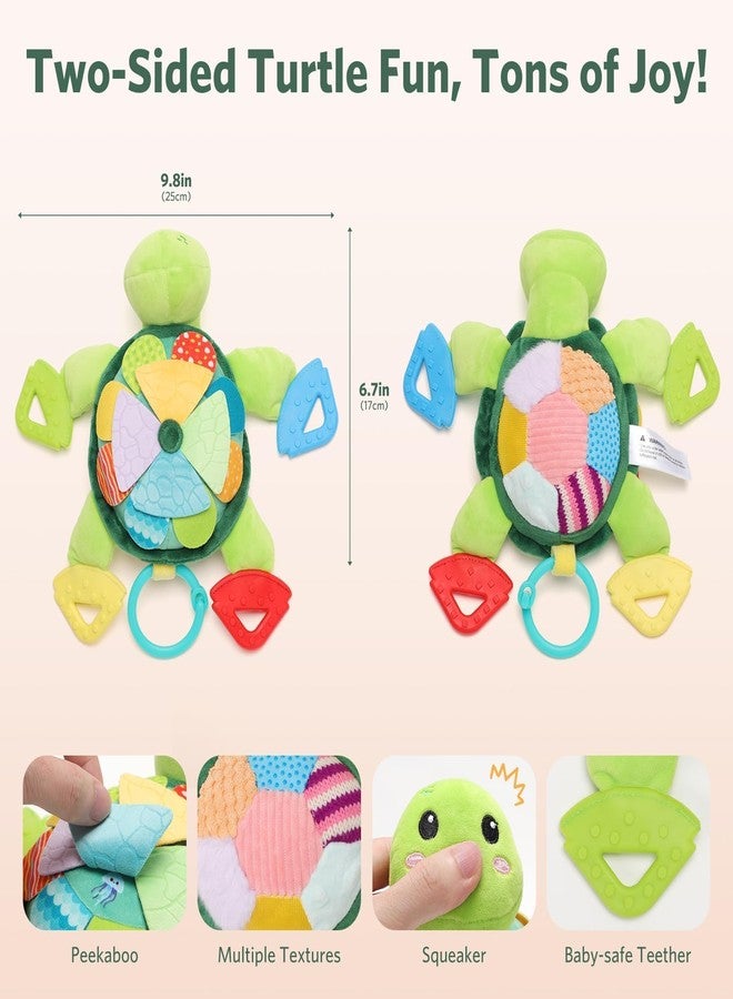 Knirose Turtle Baby Sensory Toy, 6 in 1 Montessori Tummy Time Texture Toys, Flip Scales & Multi-Textured Belly & Rattle Squeaker Teethers, Early Educational Shower Gifts for Boy Girl Easter Basket Stuffers - Image 2