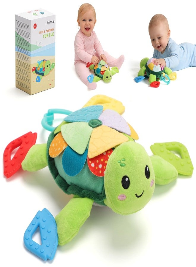 Knirose Turtle Baby Sensory Toy, 6 in 1 Montessori Tummy Time Texture Toys, Flip Scales & Multi-Textured Belly & Rattle Squeaker Teethers, Early Educational Shower Gifts for Boy Girl Easter Basket Stuffers - Image 1