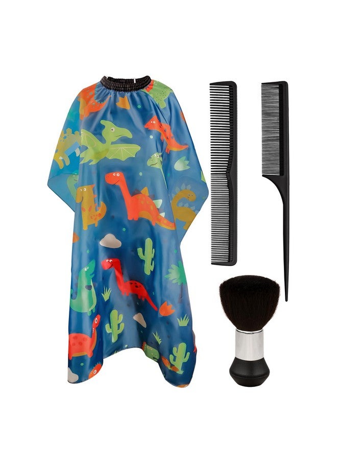 Flagsky Flagsky Kids haircut cape and Neck Duster Brush Hair Comb Set,hair cutting cape with Adjustable Closure barber cape (Blue Cartoon Dinosaur)  - Image 1