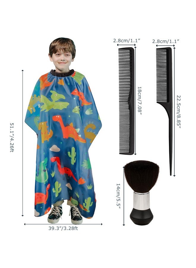 Flagsky Flagsky Kids haircut cape and Neck Duster Brush Hair Comb Set,hair cutting cape with Adjustable Closure barber cape (Blue Cartoon Dinosaur)  - Image 2
