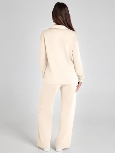 Glamaker Womens Sets 2 Piece Outfits Long Sleeve Polo V Neck Air Essentials Tracksuit Travel Set Women Clothes (Apricot L) - Image 4