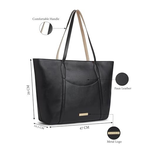 Caprese Jimny Horizontal 16 Inch Laptop Compatible Large Tote Bag for Women with Comfortable Straps | Stylish Shoulder & Handheld Bag | Multi-Compartment Design for Work, Travel, Shopping (Black) - Image 3
