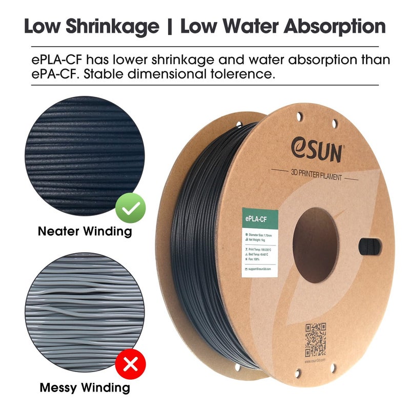eSUN Carbon Fiber PLA Filament 1.75mm, Matte Texture 3D Printer Filament Carbon Fiber Reinforced PLA for Fast Printing, 1KG Spool (2.2 LBS) 3D Printing Filament for 3D Printers, Black - Image 5