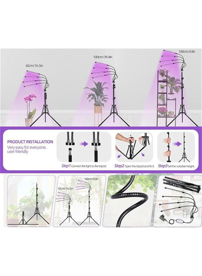 HOOKOR Grow Lights for Indoor Plants,Red Blue White Full Spectrum Plant Light with 15-60 Adjustable Tripod Stand,Indoor Grow Lamp with Remote Control and Auto On/Off Timer Function - Image 3
