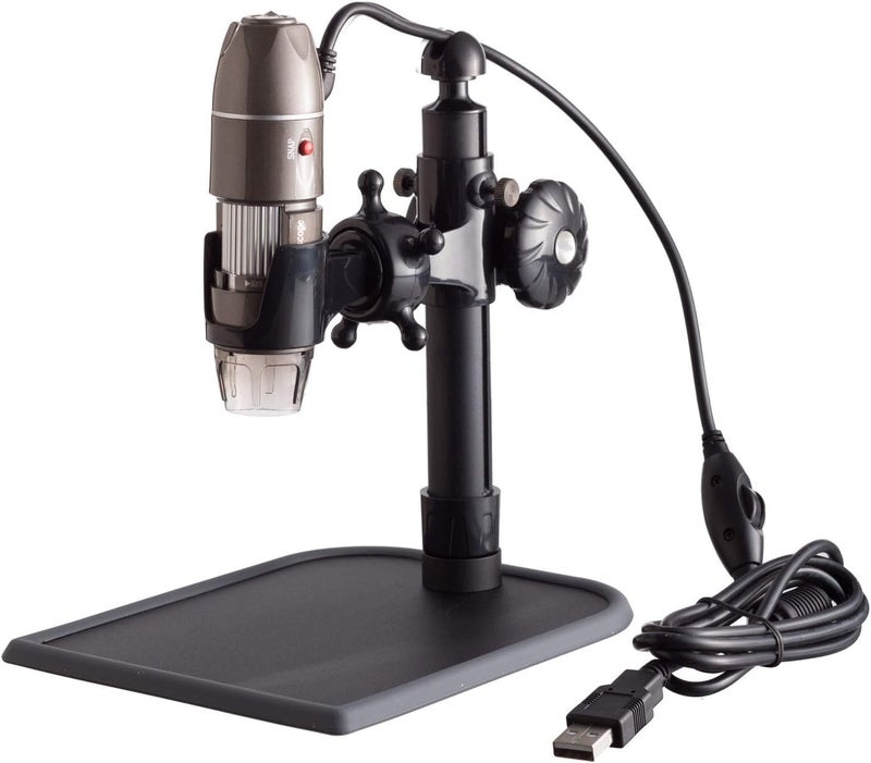 AmScope AmScope UBW500X02MP Digital 2MP USB Microscope with Endoscope Attachment 5X500X Magnification 4X 3D Digital Zoom BuiltIn Eight LED Light Source Table Stand Includes Software CD  - Image 1