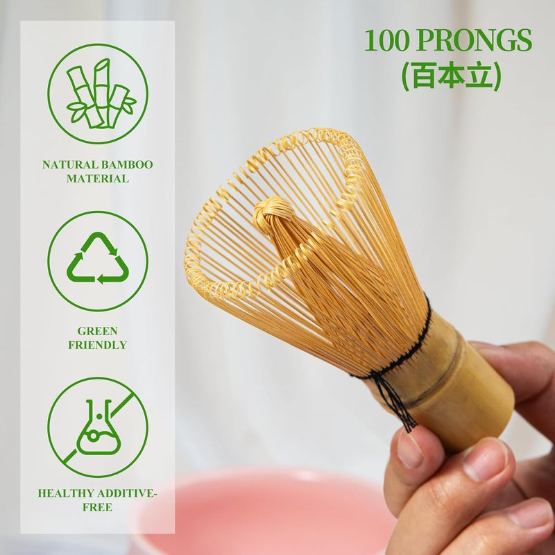 YIBO Matcha Whisk Set Matcha Making Kit Bamboo Chasen Ceramic Whisk Holder Stand Sifter Scoop Japanese Tea Tools (Solid Pink) - Image 3