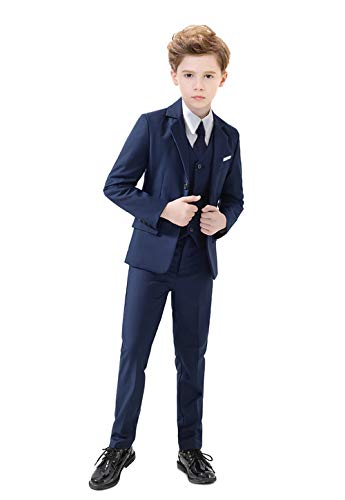 Yavakoor Boys Suit Navy Slim Fit Suits for Kids Formal Outfit Boy Tuxedo with Blazer Vest Pants Shirt and Tie Size 7 - Image 2