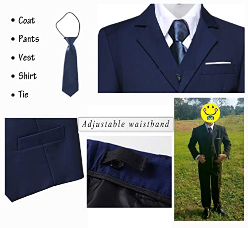 Yavakoor Boys Suit Navy Slim Fit Suits for Kids Formal Outfit Boy Tuxedo with Blazer Vest Pants Shirt and Tie Size 7 - Image 5