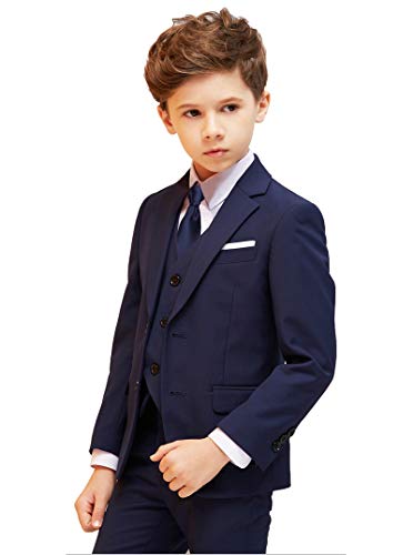 Yavakoor Boys Suit Navy Slim Fit Suits for Kids Formal Outfit Boy Tuxedo with Blazer Vest Pants Shirt and Tie Size 7 - Image 4