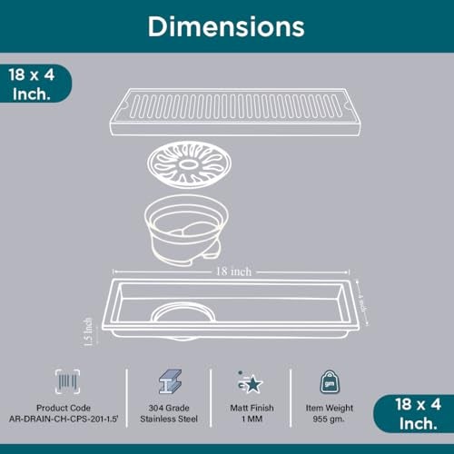 ARQUIN ARQUIN Floor Drainer18x4 Inches | Bathroom Drain | Drainer Cover | 304 Grade Stainless Steel Floor Drainer | Shower Water Drainer | Bathroom Drain Channel with Cockroack Trap (1mm Thickness) - Image 5