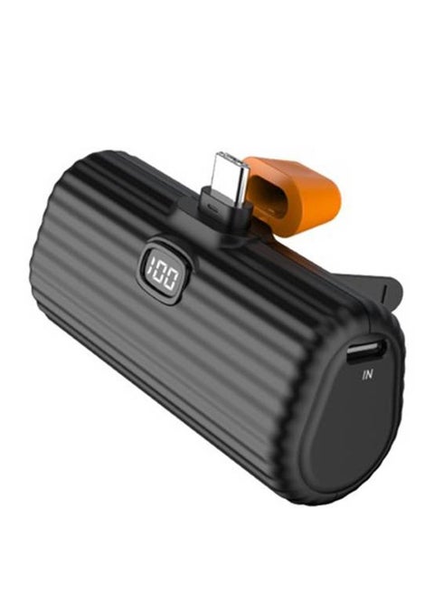 Green Lion Pocket Mini Power Bank With Type-C Connector, 5000mAh, Foldable Stand, Digital Display, Compatible With iPhone 16/15, Samsung, Huawei & All USB C Devices  - Black