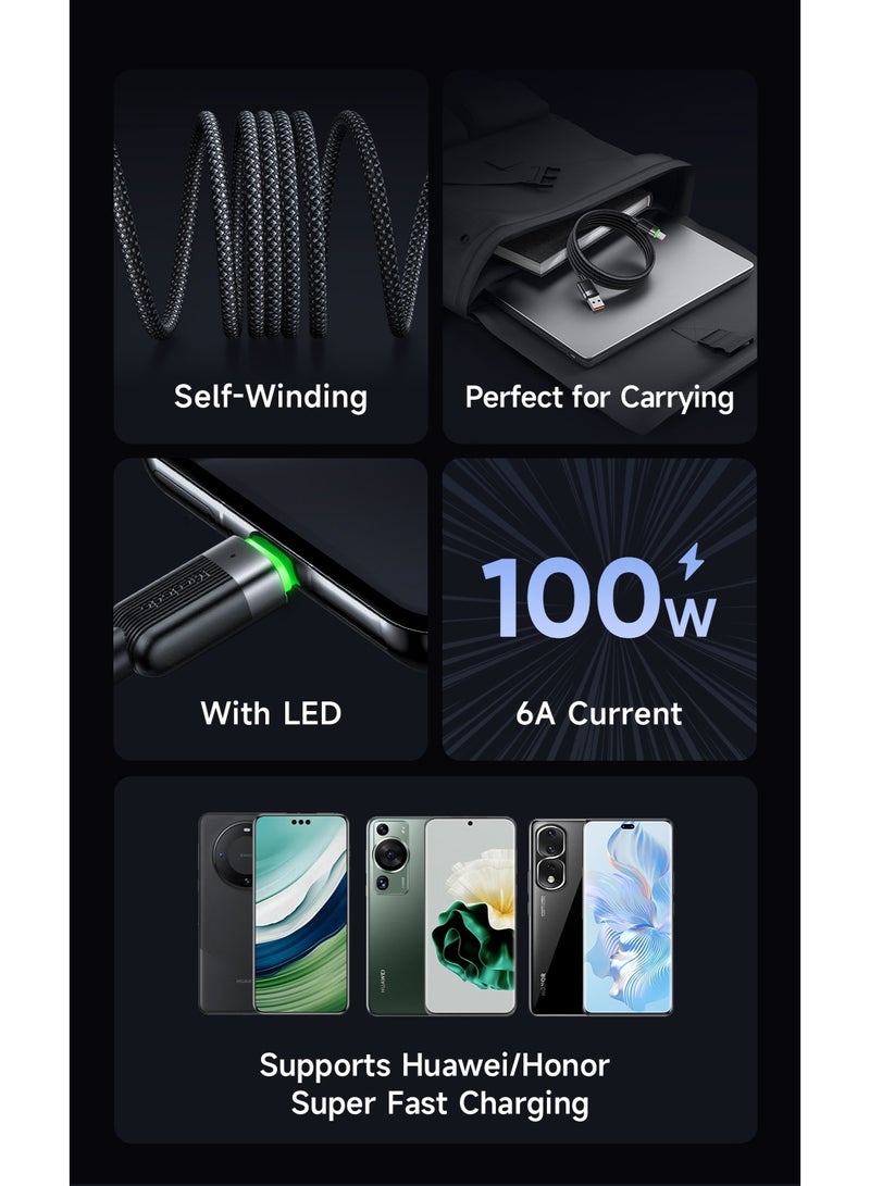 Mcdodo Magnetic Self-Winding USB-A to USB-C Cable 6A 1.2m – Fast Charging Type-C Data Sync Cable for Android Phones, Samsung Galaxy, Power Bank, Tablet – Black - Image 3