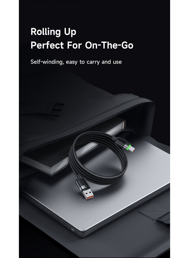 Mcdodo Magnetic Self-Winding USB-A to USB-C Cable 6A 1.2m – Fast Charging Type-C Data Sync Cable for Android Phones, Samsung Galaxy, Power Bank, Tablet – Black - Image 5