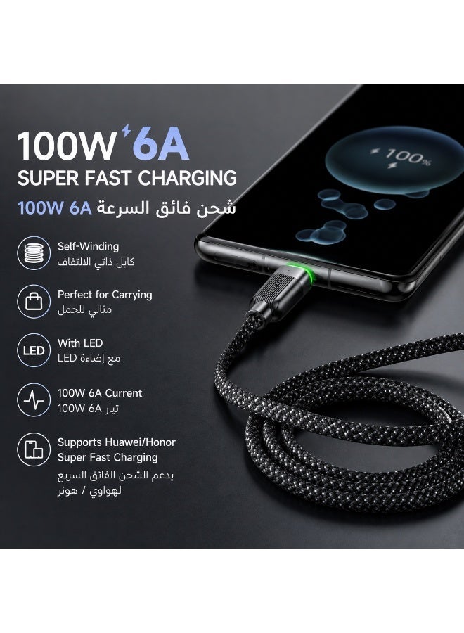 Mcdodo Magnetic Self-Winding USB-A to USB-C Cable 6A 1.2m – Fast Charging Type-C Data Sync Cable for Android Phones, Samsung Galaxy, Power Bank, Tablet – Black - Image 2