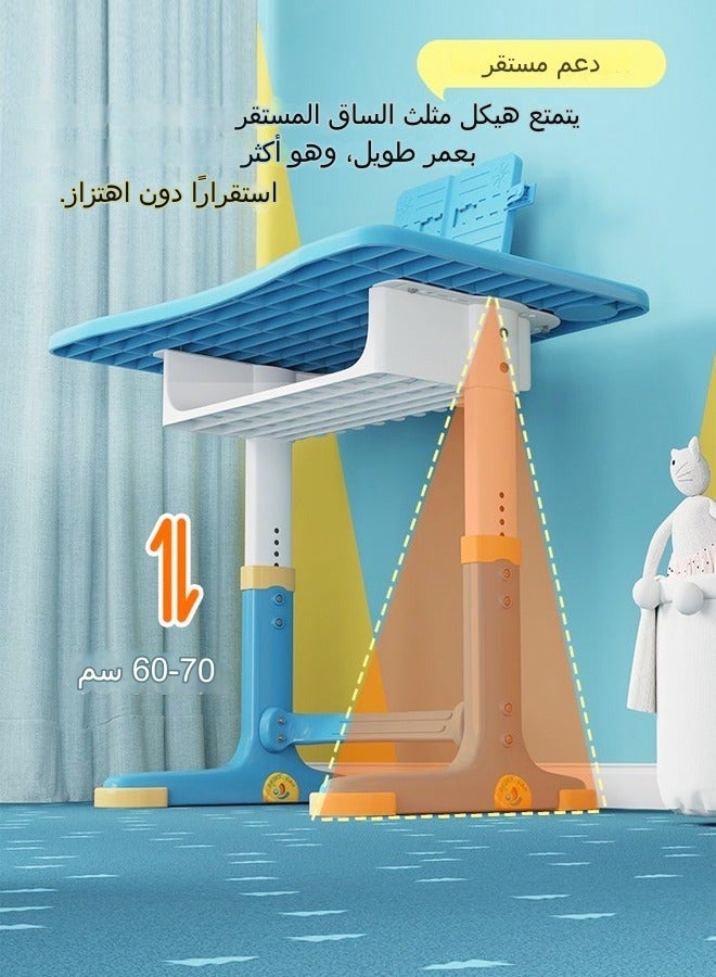 C&C Home Modern Ergonomic Design Adjustable Height Student Desk Chair with Storage Drawer and Lamp with Book Holder Reading and Drawing Workstation Table Desk and Chair Set Blue 70x45.5x70 & 34x37x72 cm - Image 3