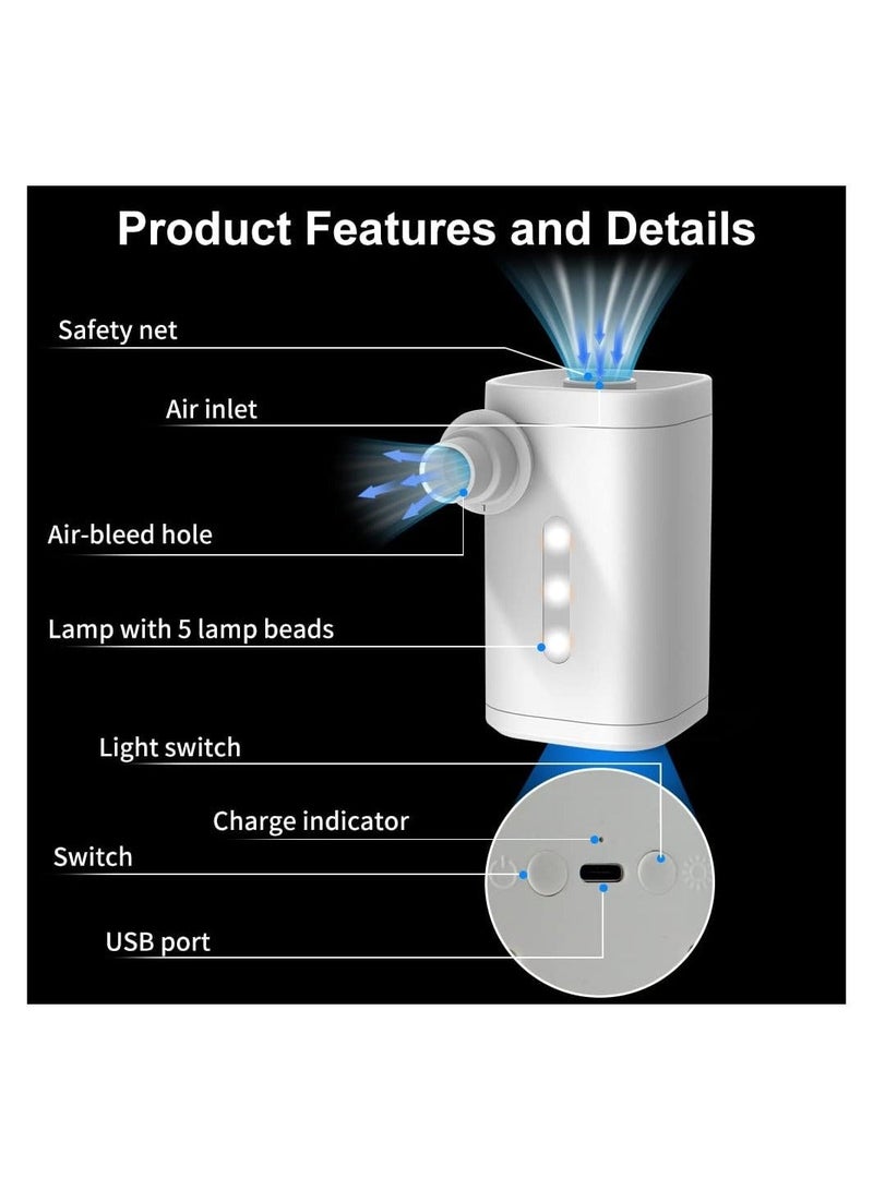Generic Mini Electric Air Pump + Camping Light, 4000MAh Rechargeable Battery, 4 Nozzles, Portable Quick-Fill Inflate Deflate, for Inflatables Air Mattress Pool Floats Swimming Ring Vacuum Storage Bag  - Image 2