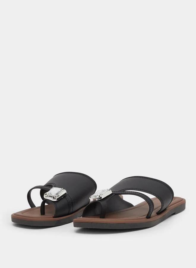 Take Two Take Two Rhinestone Embellished One-Toe Flat Sandals