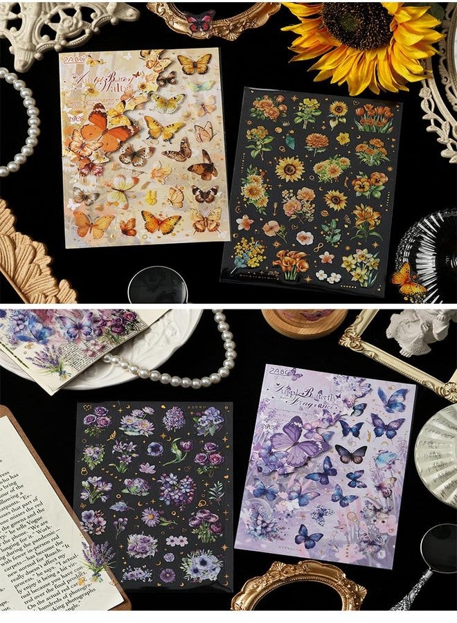 SAMVARDHAN Butterfly & Flower Decorative Sticker –Vintage Floral Aesthetic PET 8 Sheets Stickers for DIY Crafts, Planner Decoration, Gift Wrapping, Art Projects, Scrapbooking & Journaling,Pack of 4 - Image 3