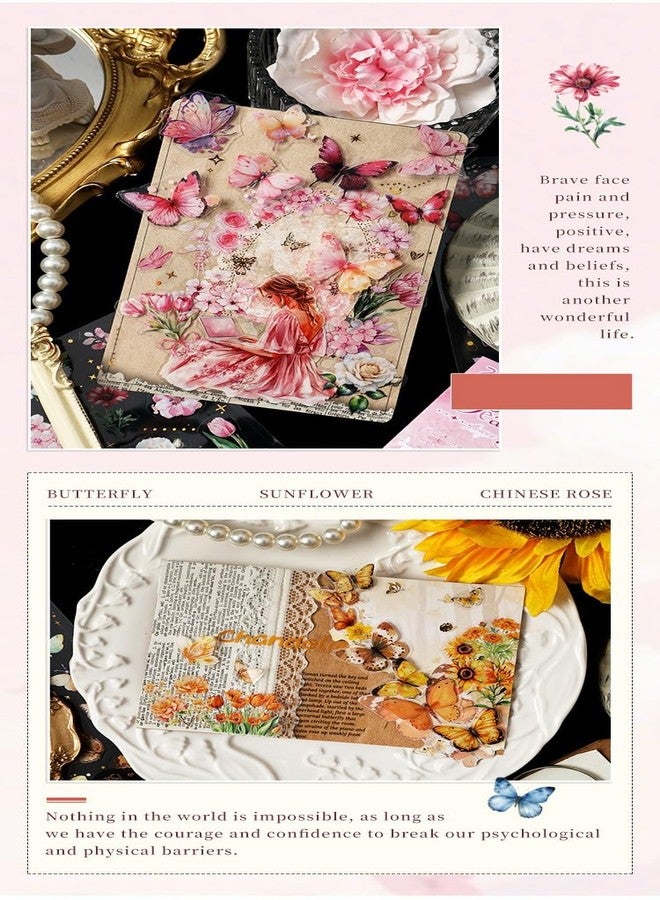 SAMVARDHAN Butterfly & Flower Decorative Sticker –Vintage Floral Aesthetic PET 8 Sheets Stickers for DIY Crafts, Planner Decoration, Gift Wrapping, Art Projects, Scrapbooking & Journaling,Pack of 4 - Image 5