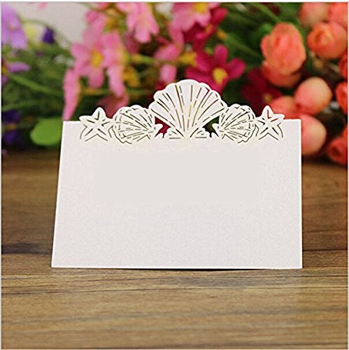 JOYJULY JOYJULY Pack of 50 Beach Themed Wedding Place card Seashell Table Numbers Name Place card  - Image 4