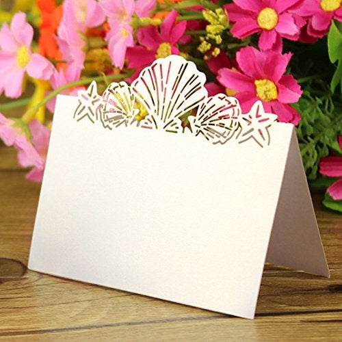 JOYJULY JOYJULY Pack of 50 Beach Themed Wedding Place card Seashell Table Numbers Name Place card  - Image 2