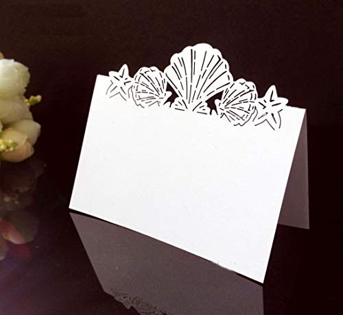 JOYJULY JOYJULY Pack of 50 Beach Themed Wedding Place card Seashell Table Numbers Name Place card  - Image 3