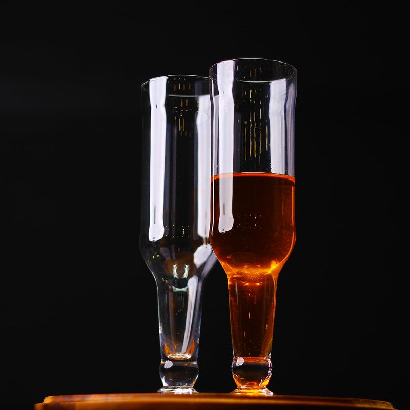Melbify Inverted Bottle Glasses Set of 2 300 ml Hurricane Cocktail Glasses Volume Tall Cocktail Glasses with Straw Giant Juice Glasses Mocktail Glasses Cocktail Glass Set - Image 2