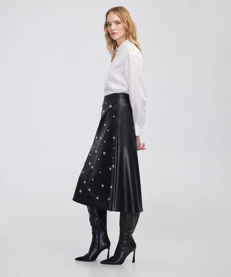 Ipekyol Stud-Embellished Faux-Leather Skirt