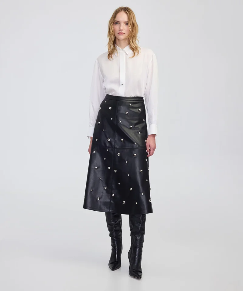 Ipekyol Stud-Embellished Faux-Leather Skirt