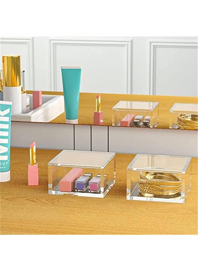 Arabest Acrylic Box with Lid, Clear Cube Display Case, Multi-Purpose Box Square Container for Holding Staples, Highlighters, Adhesive Tape, Paper Clips, Stamps, Display in Office or Home (Medium) - Image 2