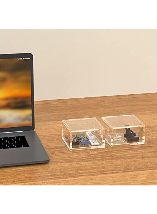 Arabest Acrylic Box with Lid, Clear Cube Display Case, Multi-Purpose Box Square Container for Holding Staples, Highlighters, Adhesive Tape, Paper Clips, Stamps, Display in Office or Home (Medium) - Image 3