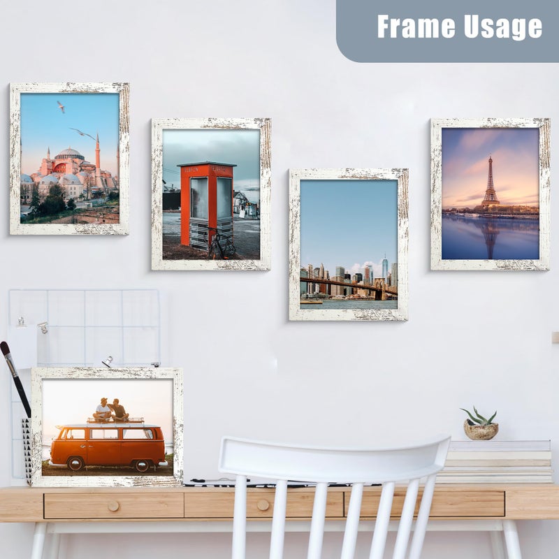 BESCRCL 8x10 Picture Frame Set of 6 High Definition Glass, Photo Frame for Wall or Tabletop, Engineered Wood, Distressed White - Image 5