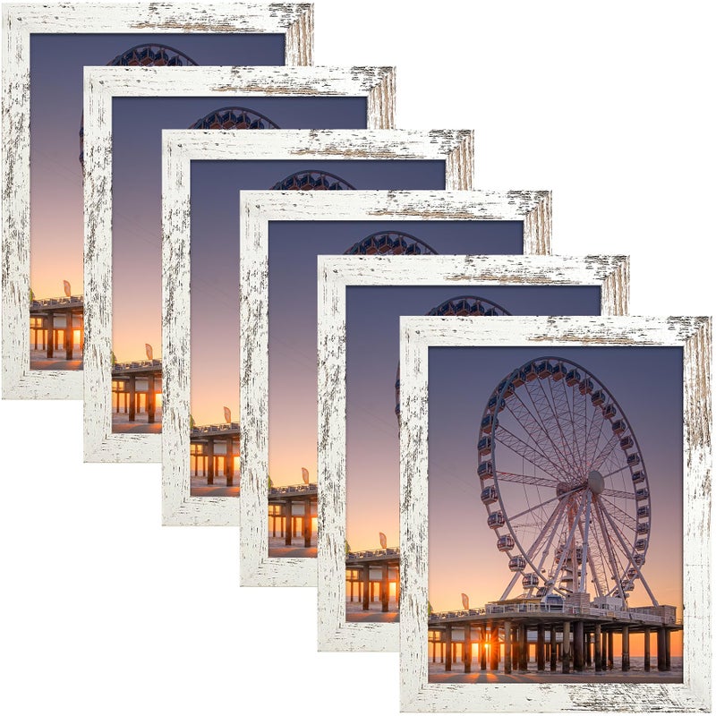 BESCRCL 8x10 Picture Frame Set of 6 High Definition Glass, Photo Frame for Wall or Tabletop, Engineered Wood, Distressed White - Image 1