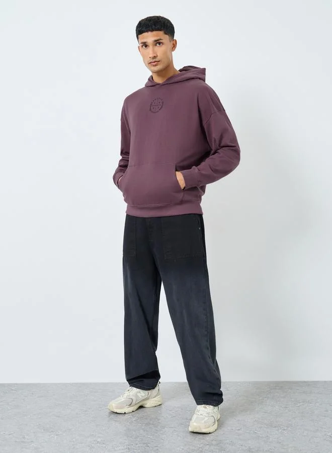 Styli Men Purple Printed Pullover Hoodie