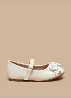 Girls Solid Bow Applique Mary Jane Shoes with Hook and Loop Closure