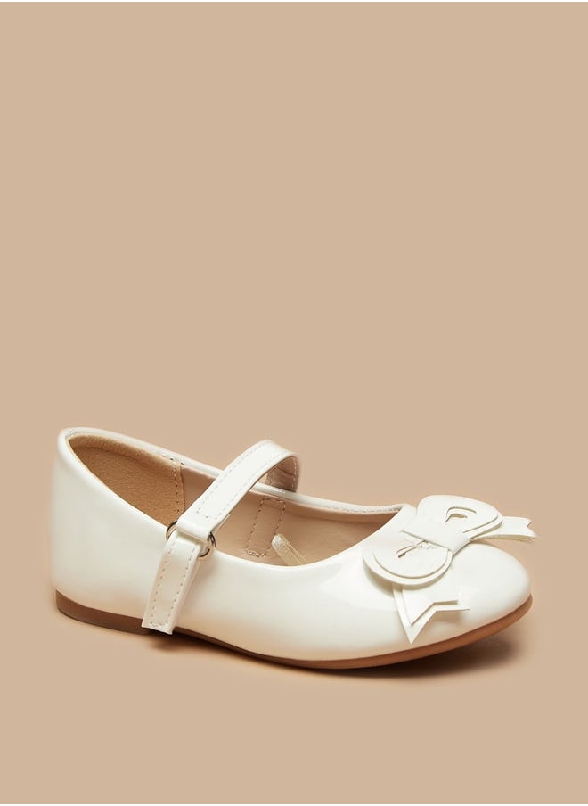 Flora Bella By Shoexpress - Girls Solid Bow Applique Mary Jane Shoes with Hook and Loop Closure - Image 1
