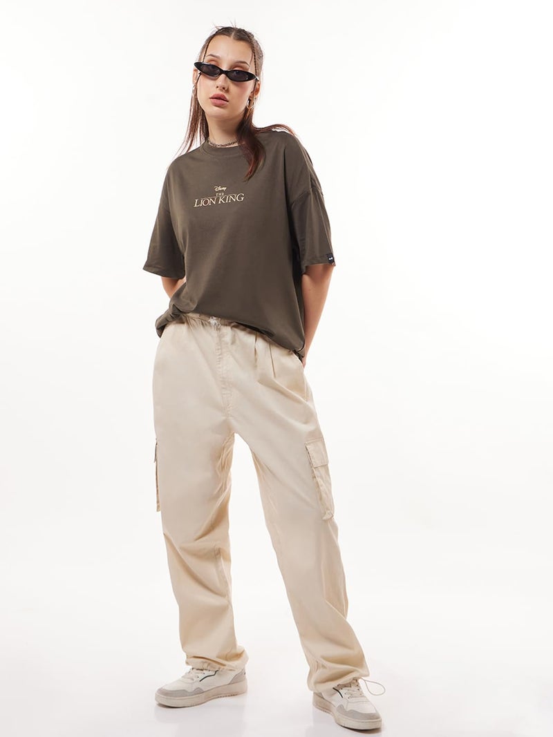Bewakoof Official Disney Merchandise Lion King Women's Graphic Printed Oversized Fit Half Sleeve Round Neck Pure Cotton T-Shirt_637472_Brown_L - Image 4