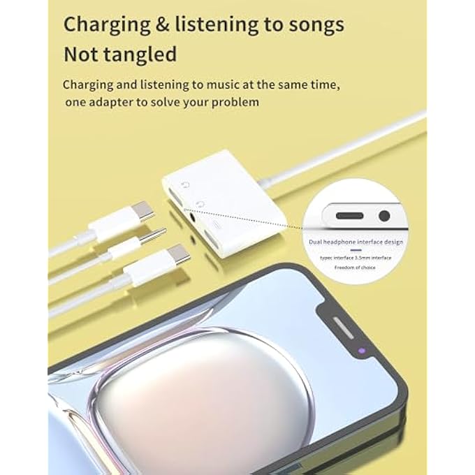 rayihni USB-C TO 3.5MM HEADPHONE ADAPTER(3IN1)FOR APPLE IPHONE15 PRO MAX PLUS FOR IPAD PRO AIR MINI CHARGER DONGLE CORD DAC TYPE C AUDIO CHARGING JACK CABLE DUAL AUX SPLITTER COMPATIBLE FOR SAMSUNG GALAXY S23 - Image 3