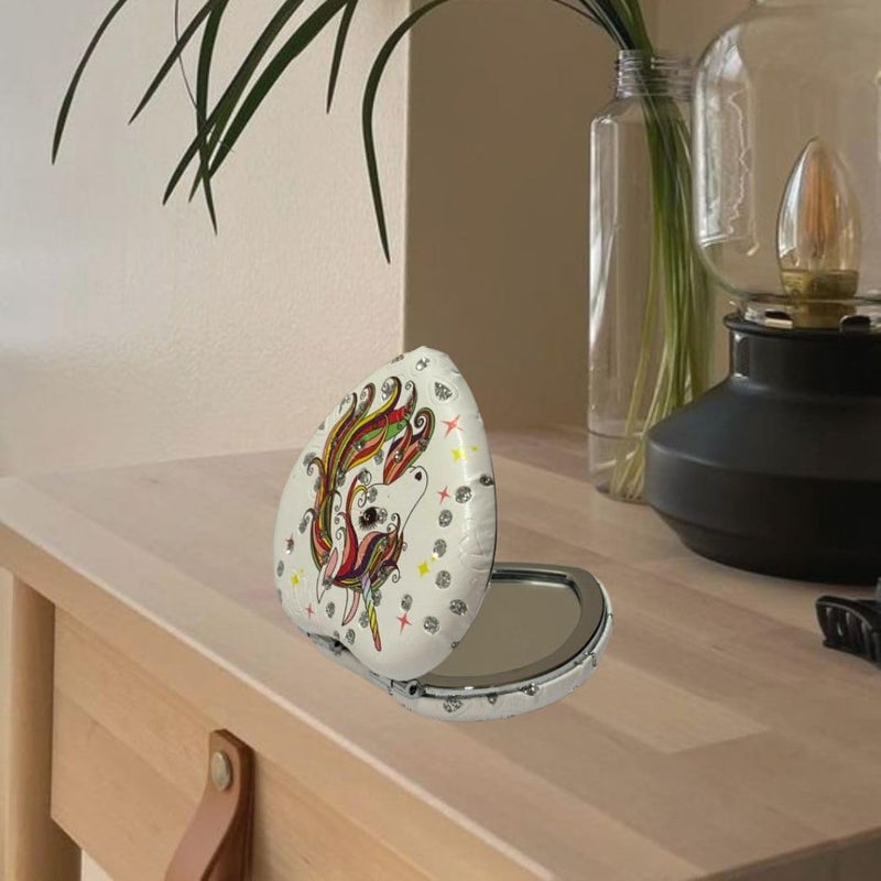Portable Cute Compact Design Metal and Glass Mirror with Stones 2x1 Magnification for Makeup and Bags for Women 8cm x 8cm  - Image 2