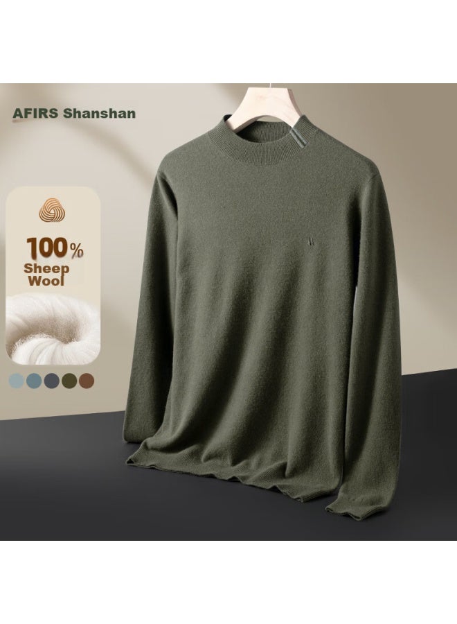 FIRS Firs 100% Wool Sweater For Men, Autumn And Winter Business Casual Embroidered Warm Pullover Turtleneck Base Layer  - Image 1