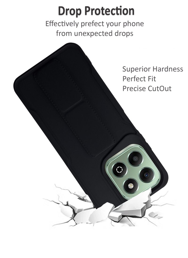 Waldic - Honor X6b HAND HOLDER | Premium Silicone Magnetic Hand Grip Case Cover Designed for Honor X6b | Honor X6b Case Camera and Drop Protection Thin Protective Back Cover Case for Honor X6b - Black - Image 1