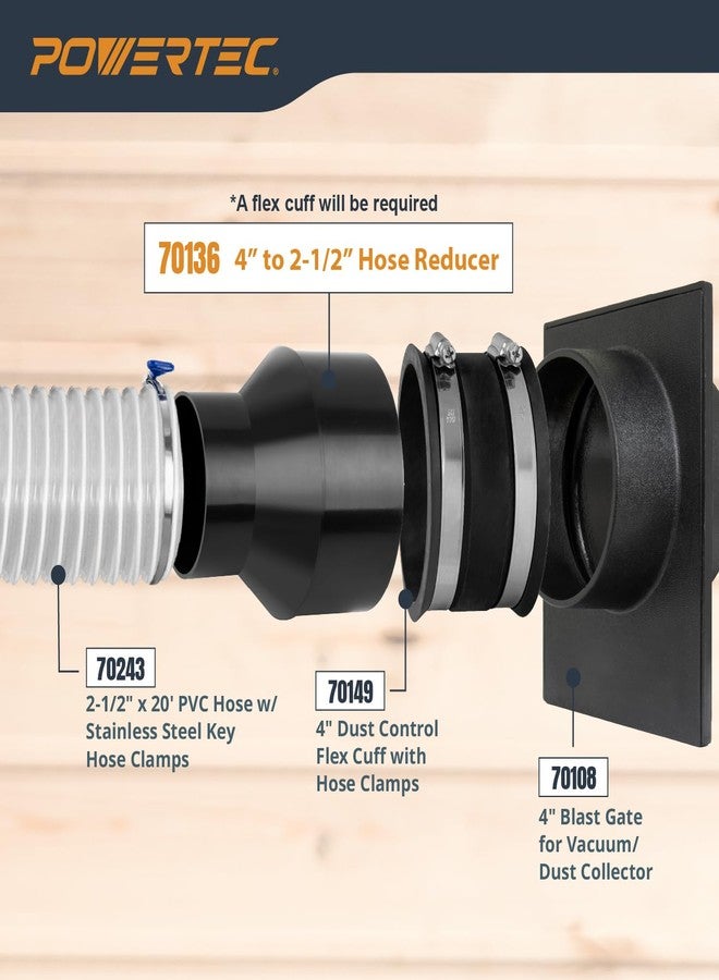 باورتيك POWERTEC 70136 مخفض مخروطي من 4 إلى 2-1/2 بوصة، وصلات تجميع الغبار لتوصيل خرطوم تجميع الغبار بالخرطوم - Image 3