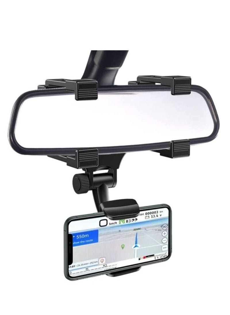 Rear View Mirror Car Mount Phone Holder Stand with 270° Swivel and Adjustable Clips - Image 1