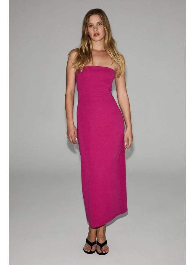 GRIMELANGE RUMI Women's Soft and Stretchy Fabric Strapless Neck Long Fuchsia Dress.